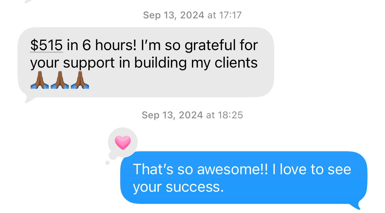Text message from a Studio AZ barber three months after joining: $515 in 6 hours! I'm so grateful for your support in building my clients