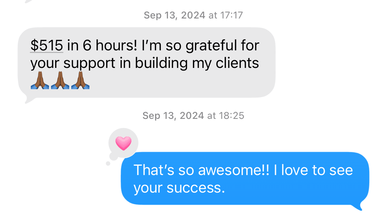Text message from a Studio AZ barber three months after joining: $515 in 6 hours! I'm so grateful for your support in building my clients